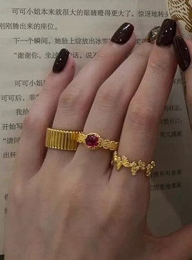 「波多黎各」法式宫廷高级感复古设计小众闪耀显白红宝石开口戒指