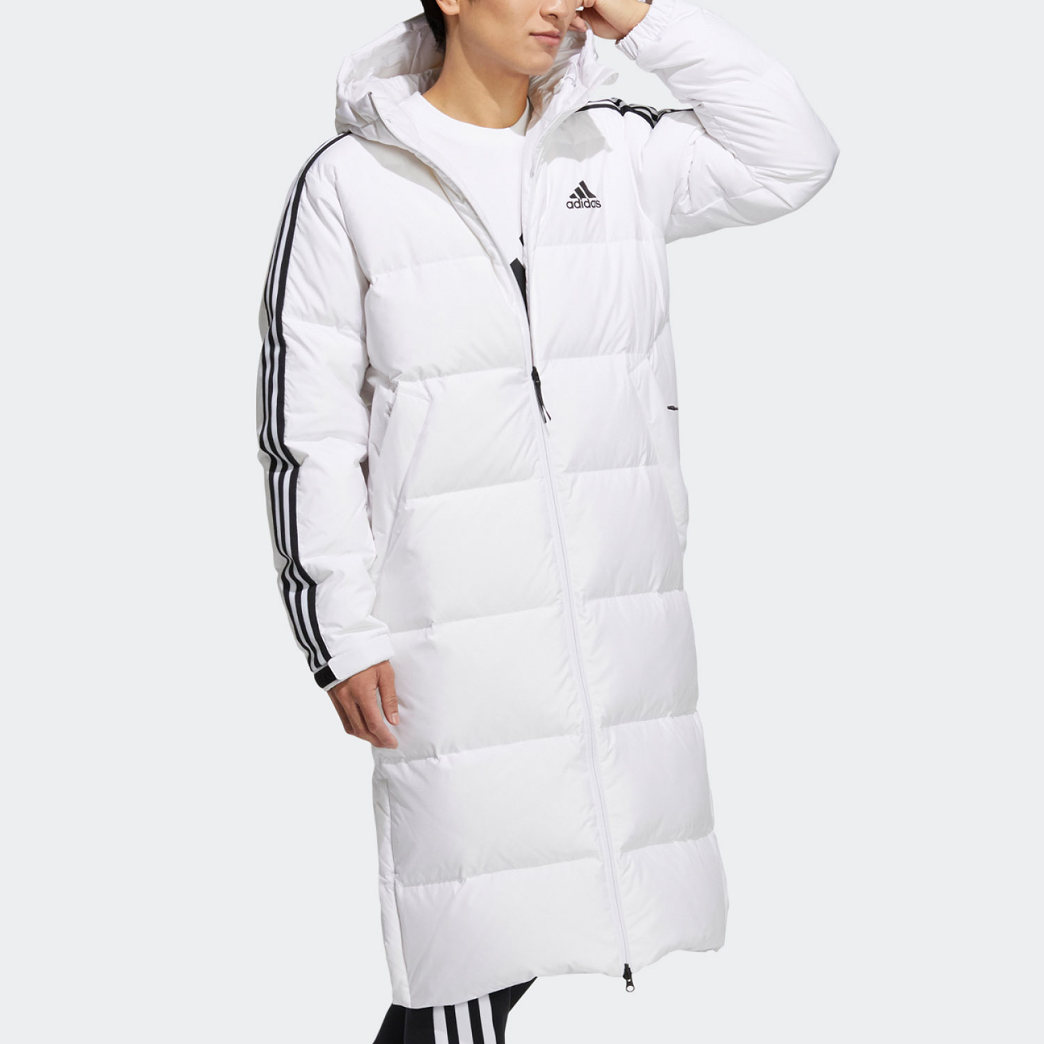 Adidas/阿迪达斯正品男女休闲透气运动保暖长款连帽羽绒服 H20762 - 图0