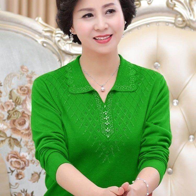 2025春秋长袖针织衫女妈妈大码翻领新款中老年纯色毛衣百搭打底衫,淘宝优惠券,粉丝福利购,淘宝优惠卷