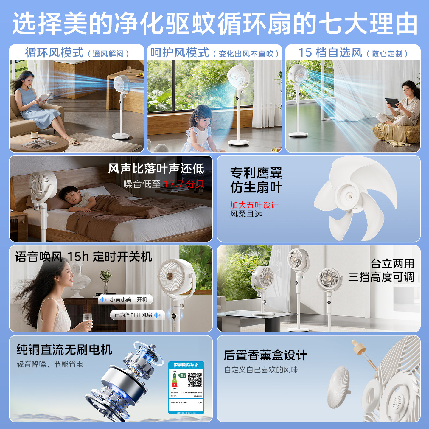 美的空气循环扇家用落地扇遥控台地两用强力节能音静3D立体电风扇