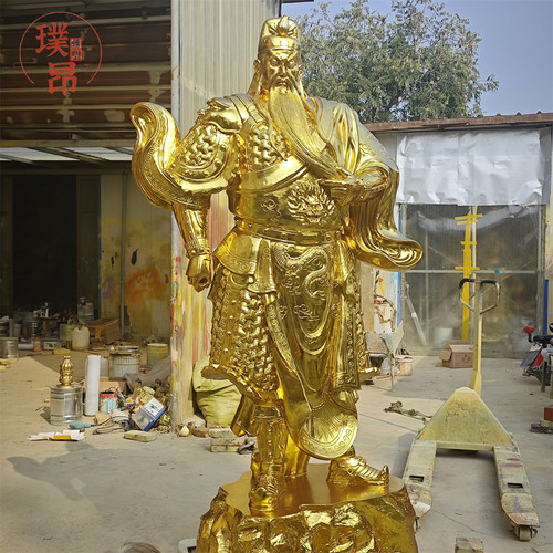 金色关羽玻璃钢雕塑寺庙工程铸铜神像大型关公贴金箔塑像摆件雕像 - 图2