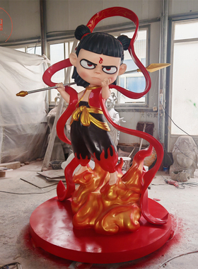 大型哪吒魔童玻璃钢雕塑2米2.5米高雕像户外卡通动漫人物摆件定制