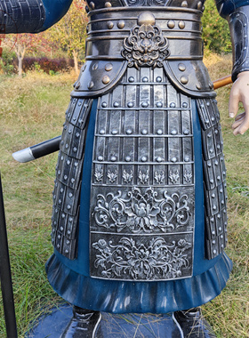 古代戴面具士兵雕塑玄甲军玻璃钢人物站岗大将军雕像精细将士摆件