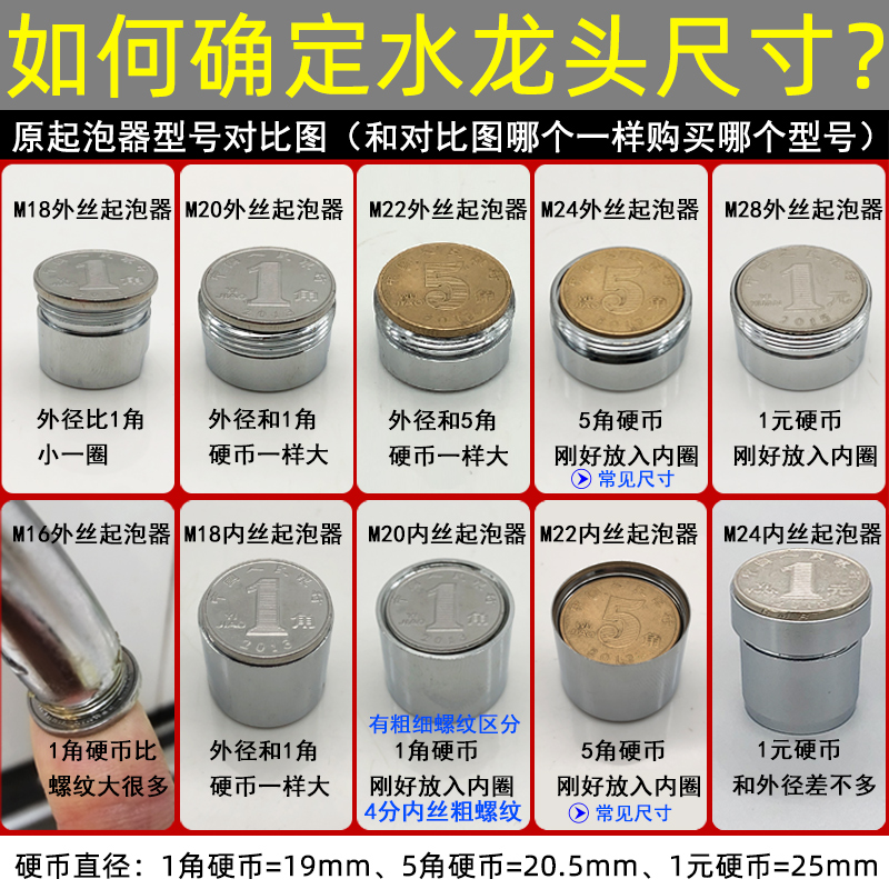 水龙头起泡器过滤器网嘴防溅头出水口套嘴发泡器内芯通用配件大全 - 图3