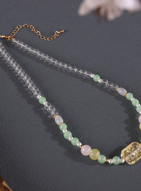 新中式古风浅色玻璃珠短璎珞项链超仙简约少女锁骨链汉服旗袍配饰