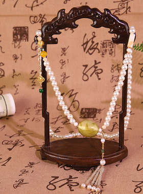 新中式古风项链长款软璎珞马面裙配饰新款斜挎链珠复古百搭项链女