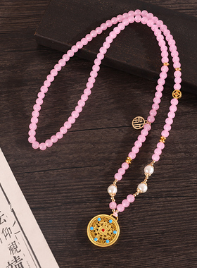 新中式复古串珠罗盘项链女马面裙旗袍毛衣链吊坠民族风短款配饰品