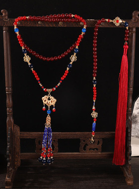 新中式汉服背云流苏项链红色璎珞
