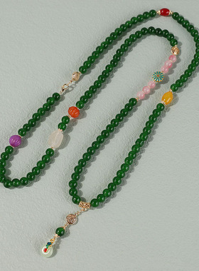 国风新中式背云流苏璎珞古风汉服马面裙配饰民族风绿色串珠项链女