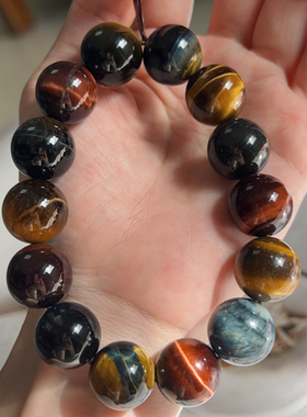彩色虎眼石手链虎晴石珠串珠单圈手串百搭黄虎眼蓝虎眼红虎眼石