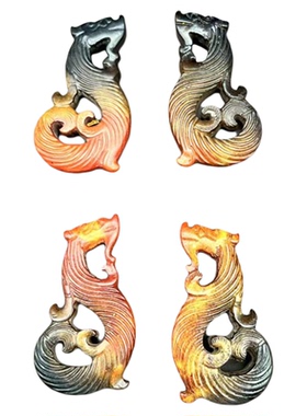 青白玉仿古龙吊坠挂件复古沁色卷尾龙颈饰项链坠汉服挂饰手工配饰