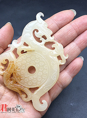 琉璃仿白玉龙凤项坠玉佩复古手工