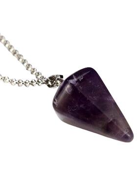 天然石头六角柱粉晶紫晶吊坠项链 锥形灵摆水晶女士项饰