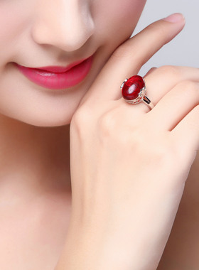 s925钻戒红玛瑙日韩版活口指环