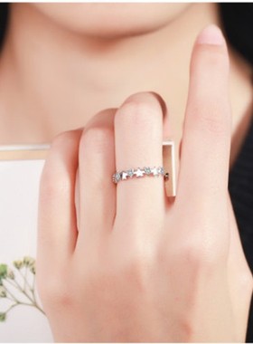 韩国版芙蓉石粉水晶女士款戒指环