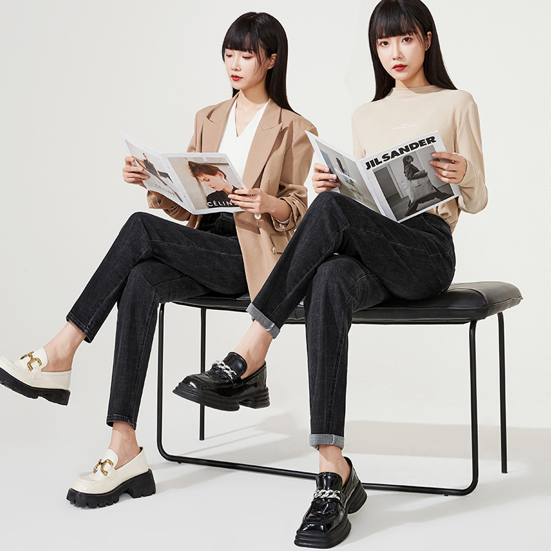 逸阳小哈伦牛仔裤女士2025春季新款弹力遮肉黑色宽松九分老爹裤子