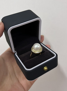 天然白色强光11-12mm淡水强光赛澳白s925银可调节开口戒指戒圈