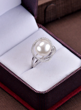 大溪地黑珍珠正圆925银微镶戒指