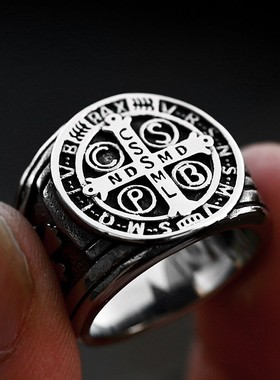 本尼迪克十字架复古印章复古做旧男士戒指欧美抛光高级感个性饰品