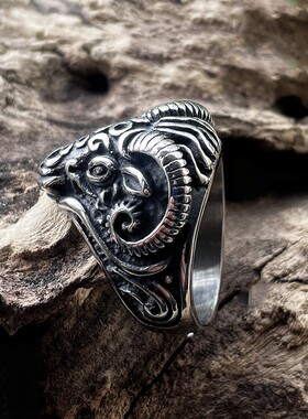 ROCK PUNK生肖羊钛钢戒指士高级感不掉色嘻哈朋克扳指食指饰品