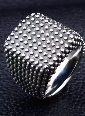 朋克风做旧古黑色男士圆点戒指戒指宽版大码夸张时尚霸气单身指环