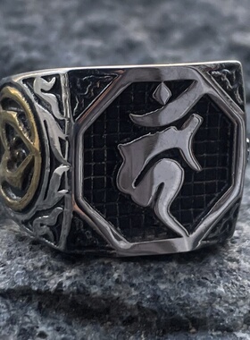 中国风霸气个性不动明王之剑创意男士钛钢戒指个性单身朋克潮指环