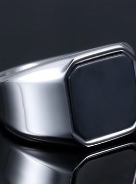 几何时尚方形黑色锆石蓝色砂石戒指高级感轻奢时尚简约钛钢首饰品