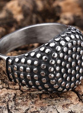 朋克风欧美热销戒指个性复古圆形斑点戒指朋克机车男士冷淡风饰品