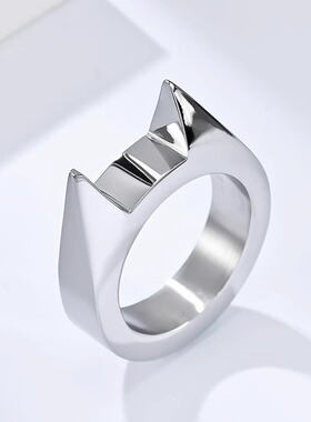 INS小众个性尖刺猫耳防身破窗钛钢戒指男士功能性扳指环潮手饰品