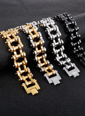 宽版22mm男士嘻哈风霸气自行车型手链潮流钛钢男士机车潮人手链