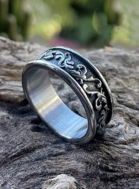 ROCK PUNK时尚花藤复古风钛钢戒指通用不掉色个性潮牌食指环