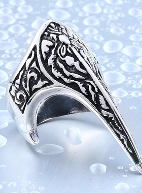 欧美复古朋克风雕花盔甲戒指时尚钛钢男士高级感霸气单身指环