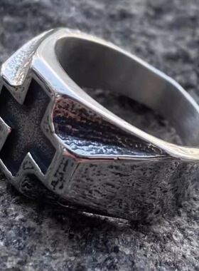 欧美复古做旧十字架戒指朋克中性亚文化指环潮人霸气男士重工指环