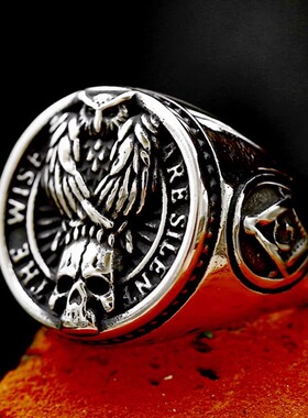 北欧风维京奥丁乌鸦潮人戒指骷髅复古钛钢个性单身嘻哈霸气潮指环