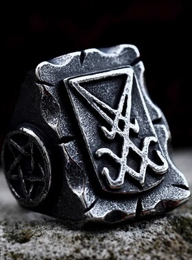 朋克风做旧路西法撒旦个性戒指 欧美复古夸张钛钢男士中世纪饰品