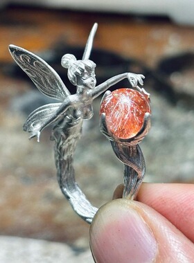 法式复古红球小精灵戒指女vintage简约冷淡风指环轻奢古风食指戒