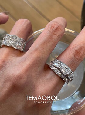 不撞款vintage叠戴华丽重工排钻戒指爆闪老钱风食指戒高级感贵气