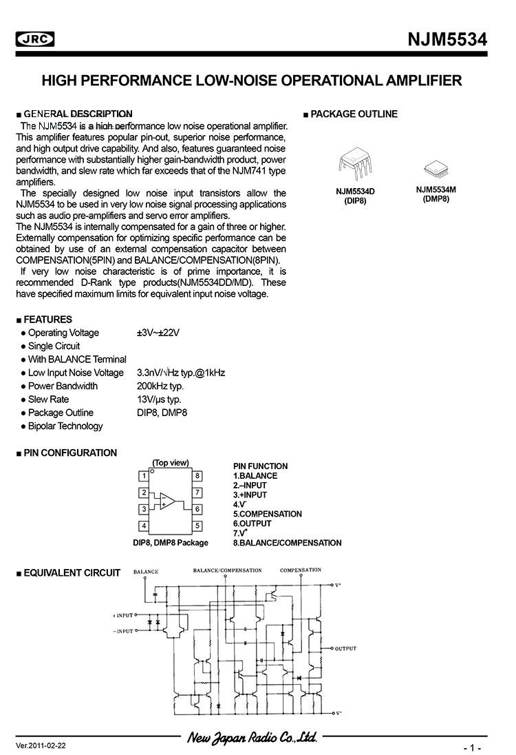 日本JRC5534DD NJM5534DD发烧低噪音精密单运放超NE5534同批号-图1