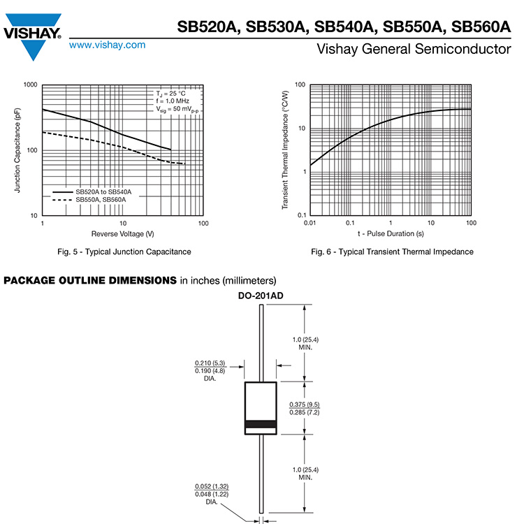 全新原装 VISHAY SB560-E3/73 5A 60V 肖特基整流二级管 DO-201AD - 图0