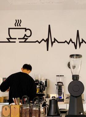 ins咖啡杯玻璃门贴纸 COFFEE心跳频率茶餐厅饮品店铺橱窗装饰墙贴