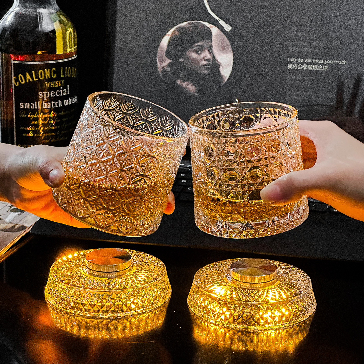 【送发光杯垫】麦卡伦同款旋转威士忌酒杯洋酒杯解压不倒翁转转杯,淘宝优惠券,粉丝福利购,淘宝优惠卷