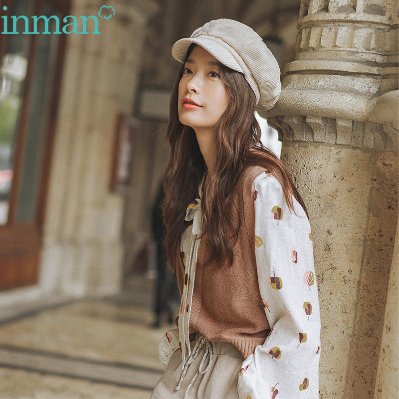 茵曼秋装v领无袖针织衫外穿马甲 茵曼名聚天成毛衣