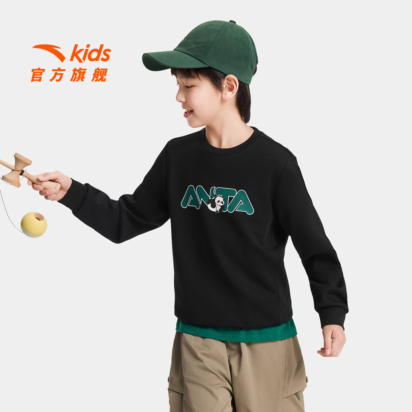 安踏儿童卫衣男童2026秋新款童装运动宽松中大童圆领开学长袖上衣