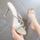 2023 summer new rhinestone high heel sandals for women with thin heels and open toes versatile one-strip half-slippers wear on the outside internet celebrity