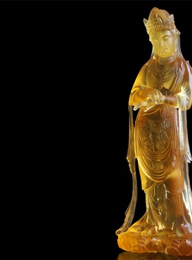 32cm琉璃摆件观音像贴金佛像菩萨南海观音工艺品佛堂摆件厂家订制