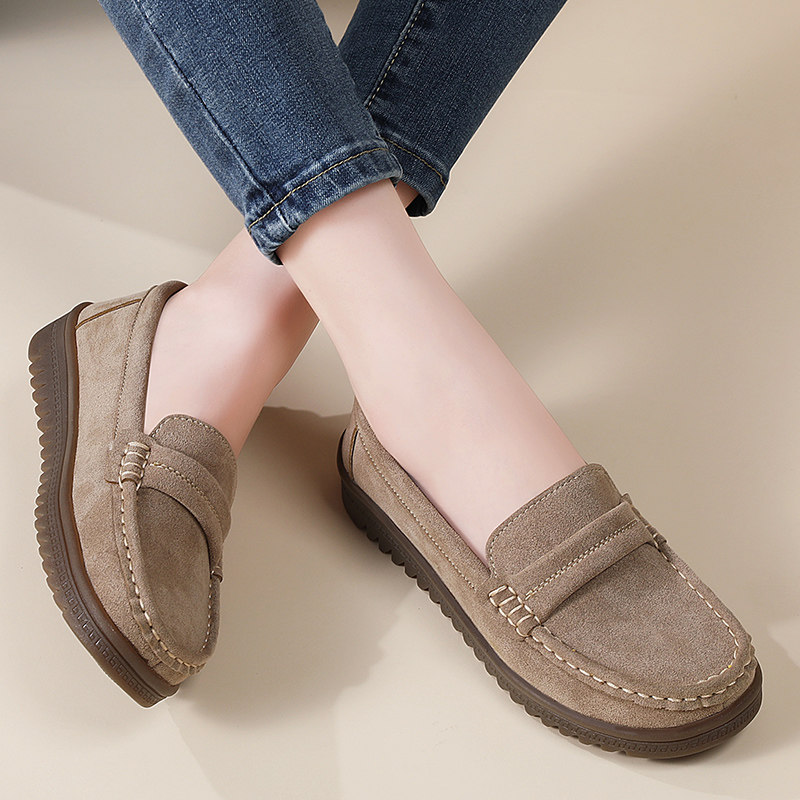 2025新款真皮软底豆豆鞋女防滑牛筋底妈妈皮鞋一脚蹬懒人上班单鞋,淘宝优惠券,粉丝福利购,淘宝优惠卷