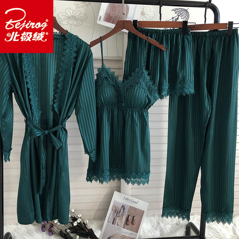 冰丝性感夏薄款四件套吊带带睡裙 北极绒百盈睡衣/家居服套装