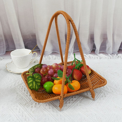 新款仿藤编织收纳筐多层点心果盘架家用餐厅零食糕点水果篮提篮子 - 图2