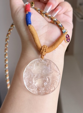 天然白水晶铜钱来财狐吊坠男女水晶水晶狐狸毛衣链时尚项链礼物