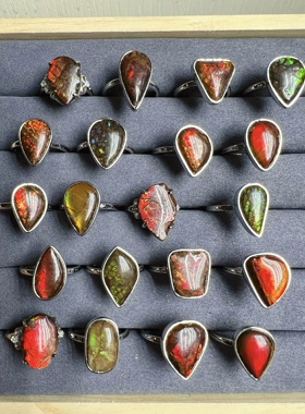 天然斑彩石戒指七彩绚丽多彩的颜色百搭精致礼物男女活扣一图一物